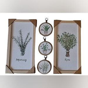 Herb Wall Art Set with Wooden Frames 5 Pc Home Decor Style